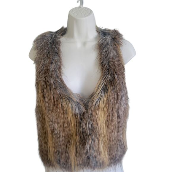 Y2k GUESS Faux Coyote Fur Vest Tan XS NWT Mob Wife Heritage Boho Festival - Picture 13 of 16